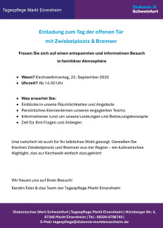 Einladung zum Tag der offenen Tür  in der Tagespflege Markt Einersheim am 22. September 2025